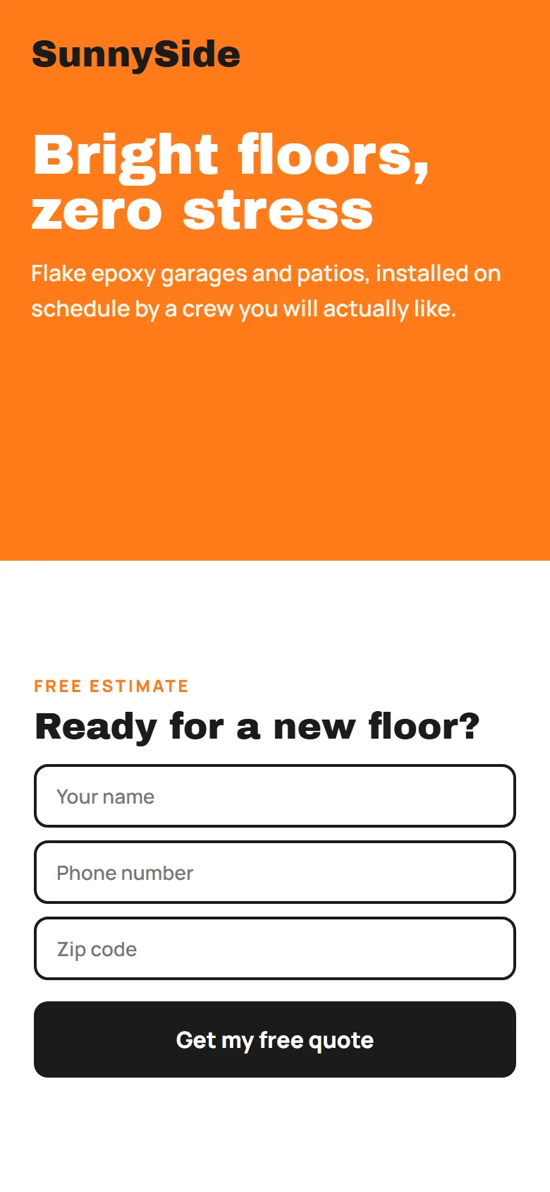 Phone view of the sample website design SunnySide Coatings