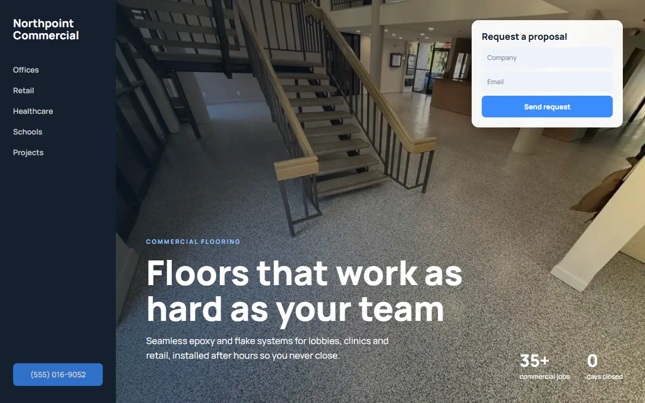 Sample website design for Northpoint Commercial Floors: Commercial floors: sidebar navigation